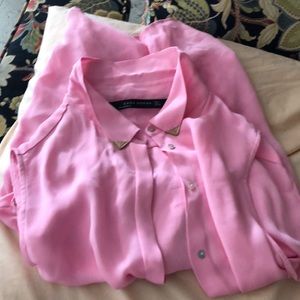ZARA WOMAN Pink sheer sleeveless blouse